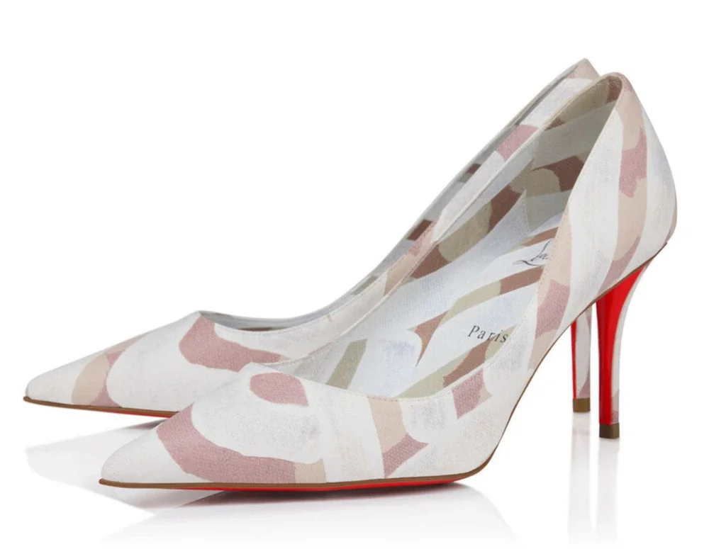 Christian Louboutin Miss Z 80 Printed Striped White Beige Pointed Heel Pump 37.5